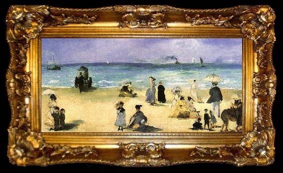 framed  Edouard Manet On the Beach at Boulogne, ta009-2
